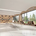 Modern Library Aesthetic Interior With Bookshelves And Large Windows