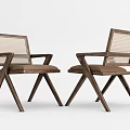 Modern Style Dining Chairs With Wooden Frame Rattan Backrest And Armrest Design