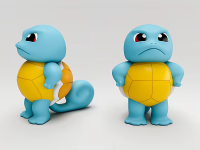 Cute Blue Turtle Toy Figures With Yellow Shells And Different Expressions 3d model