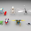 Smart Machines Featuring Various Bionic Animal Shapes Like Dragonfly Crab And Dinosaur Models 3d model