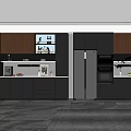Modern Open Kitchen Sideboard Design With Sleek Black Finish And Wooden Accents
