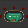 Commercial Roulette Table With Red Stools And Green Felt Casino Gaming Equipment