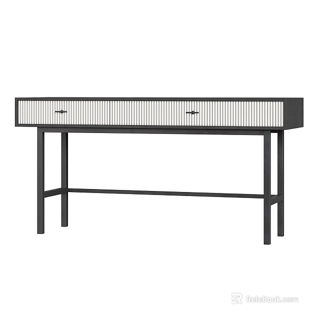 Modern Contemporary Desk With Black Frame White Panel And Vertical Slat Drawers 3d model 