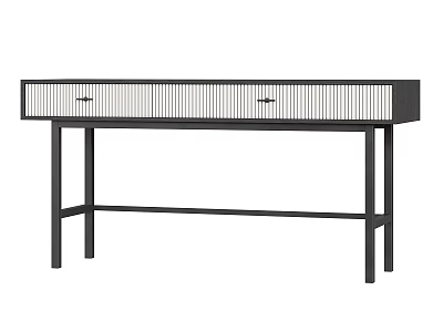 Modern Contemporary Desk With Black Frame White Panel And Vertical Slat Drawers 3d model
