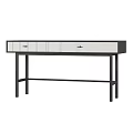 Modern Contemporary Desk With Black Frame White Panel And Vertical Slat Drawers