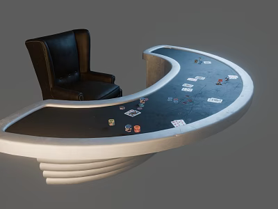 Modern Entertainment Table with Black Leather Chair Playing Cards and Chips 3d model