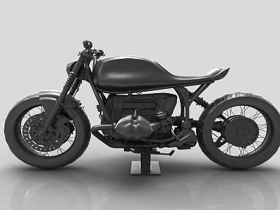Matte Black Retro Motorcycle With Single Seat Round Headlight And Display Stand 3d model