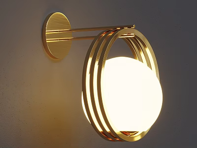 Elegant Modern Golden Circular Wall Lamp Featuring White Spherical Shade 3d model