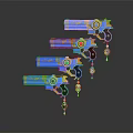 Blue Commercial Equipment Four Pieces With Gold Accents Colored Gemstones Pistol Like Design And Ornaments