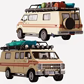 Vintage Camper Vans With Roof Racks Surfboards And Classic Striped Design