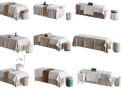Stylish Massage Bed Designs With Comfortable Linen Stools And Spa Accessories 3d model