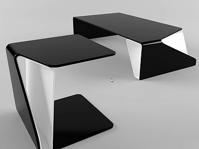 Sleek Modern Side Tables With Black Top And Silver Metal Frame 3d model