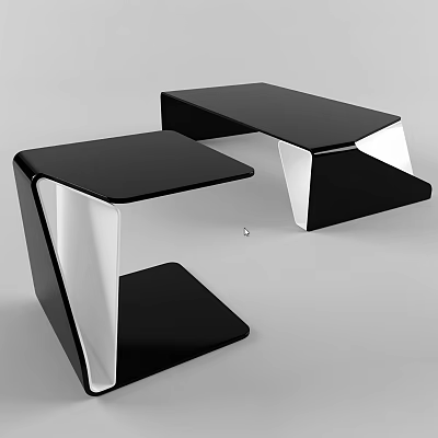 Sleek Modern Side Tables With Black Top And Silver Metal Frame 3d model