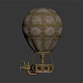 Vintage Hot Air Balloon Amusement Ride With Golden Grid Frame Checkered Envelope And Decorative Basket