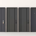 Four Modern Black Security Doors Featuring Stylish Handles And Textured Panels 3d model