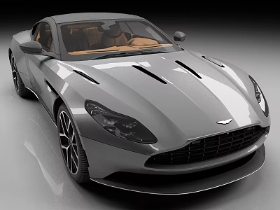 Aston Martin Silver Sports Car Featuring Sleek Body Design Black Alloy Wheels Brown Leather Interior 3d model