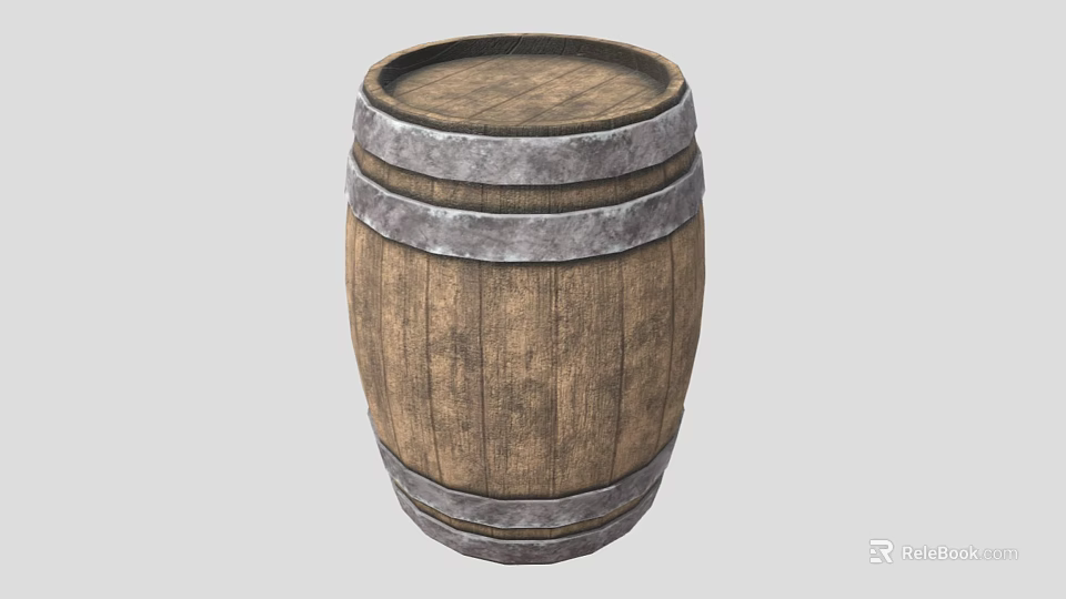 Traditional Wooden Barrel Equipment With Metal Hoops And Rustic Wooden Surface 3d model 