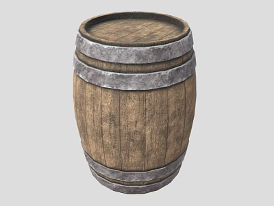 Traditional Wooden Barrel Equipment With Metal Hoops And Rustic Wooden Surface 3d model