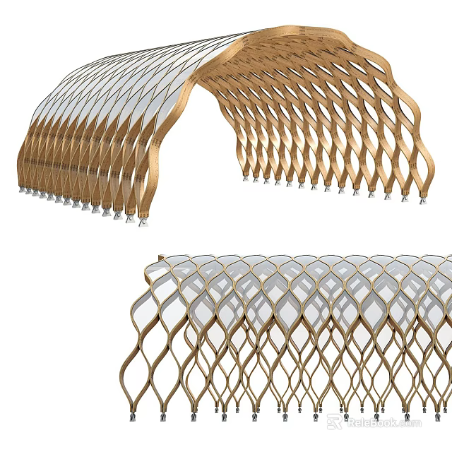 Modern Golden Woven Pergola Design With Curved Structure And Elegant Details 3d model 