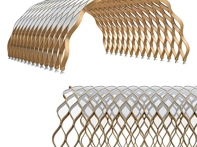 Modern Golden Woven Pergola Design With Curved Structure And Elegant Details 3d model