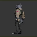 Anthropomorphic Wolf Character in Green Overalls with Brown Sleeves and Sharp Claws