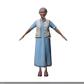 Elderly Woman in Blue Dress and White Vest with Gray Hair and Arms Outstretched