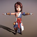 3D Character With Brown Hair Headpiece Blue White Red Traditional Outfit Waist Gourd Arms Outstretched
