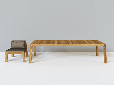 Natural Wood Dining Table Set With Matching Chair Simple Modern Design Light Background 3d model