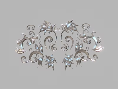 Intricate Silver Decorative Carving With Floral Scroll And Leaf Patterns 3d model