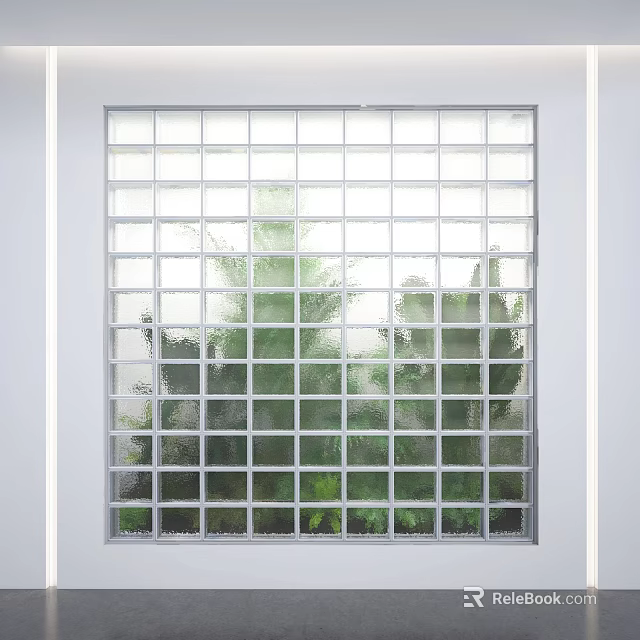 Plant Combination Behind Frosted Glass Block Wall With Layered Green Plants Creating Natural Scenery 3d model 