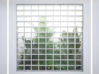 Plant Combination Behind Frosted Glass Block Wall With Layered Green Plants Creating Natural Scenery 3d model