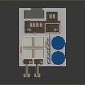 3D Industrial Facility Model With Blue Storage Tanks Buildings And Pipeline Layout