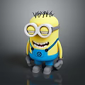 Minion Character With Yellow Body Blue Overalls Large Goggles Black Spiky Hair And Grinning Expression