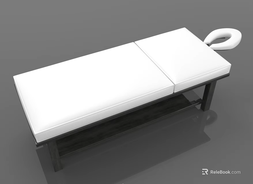 Comfortable White Massage Bed With Padded Surface Dark Wooden Frame And Curved Headrest 3d model 
