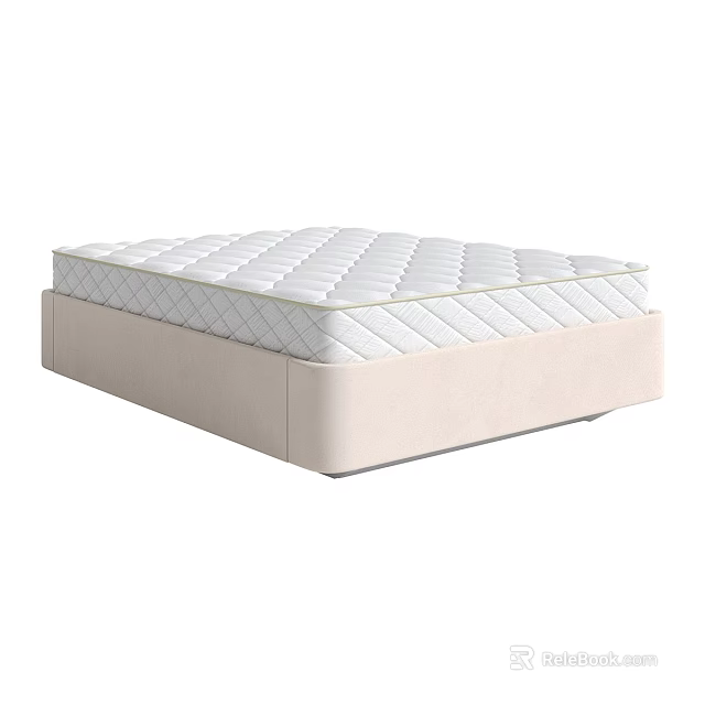 Double Bed Mattress With Diamond Stitch Design On Light Colored Frame 3d model