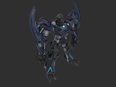 Futuristic Mechanical Game Movie Character With Blue Glowing Elements And Sharp Weapons 3d model