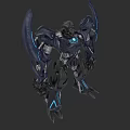 Futuristic Mechanical Game Movie Character With Blue Glowing Elements And Sharp Weapons