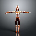 Humanoid Robot With Orange And White Stripes Mechanical Structure Standing Pose Arms Extended