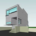 Modern Detached Villa with Gray Exterior Large Glass Windows and Overhanging Structure