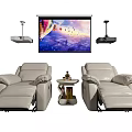 Luxury Reclining Massage Chairs in Home Theater with Side Table and Projector Screen