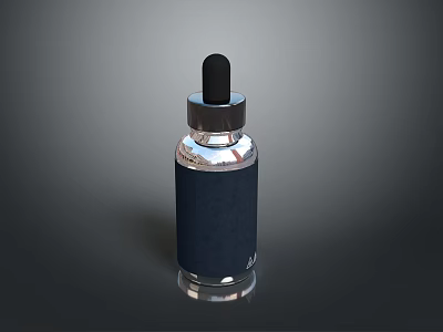 Transparent Glass Dropper Bottle With Black Cap And Dark Label Design 3d model