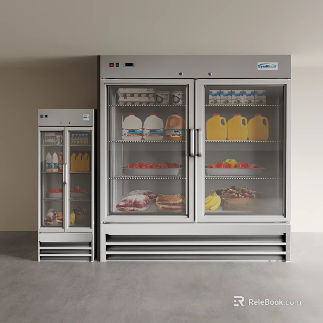 Commercial Stainless Steel Double Glass Door Refrigerators Storage For Milk Fruits Vegetables Meat 3d model 