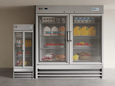 Commercial Stainless Steel Double Glass Door Refrigerators Storage For Milk Fruits Vegetables Meat 3d model