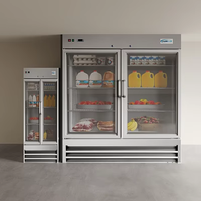 Commercial Stainless Steel Double Glass Door Refrigerators Storage For Milk Fruits Vegetables Meat 3d model