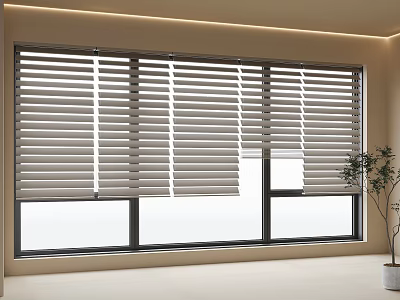 Elegant Venetian Blinds On Modern Large Window With Natural Light And Potted Plant 3d model