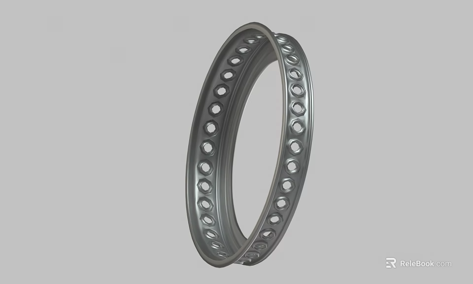 Stainless Steel Circular Ring With Perforated Surface And Hollow Design 3d model