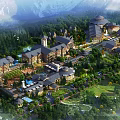 Scenic Mountain Hotel Architecture Surrounded By Lush Forest And Green Landscapes