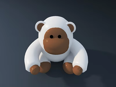 White Gorilla Doll With Brown Ears And Limbs In Sitting Posture On Dark Background 3d model