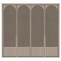 Modern Four Door Wardrobe with Lattice Panel Doors and Metal Handles in Light Wood Tone