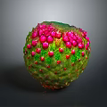 Vibrant Tropical Fruit With Green Textured Skin And Pink Protrusions On Dark Background